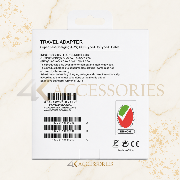 45W USB-C PD Wall Charger with USB-C Cable