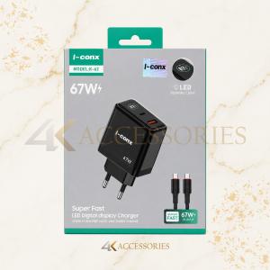 I-conx K-62 67W Dual-Port Fast Charger with LED Display and USB-C Cable