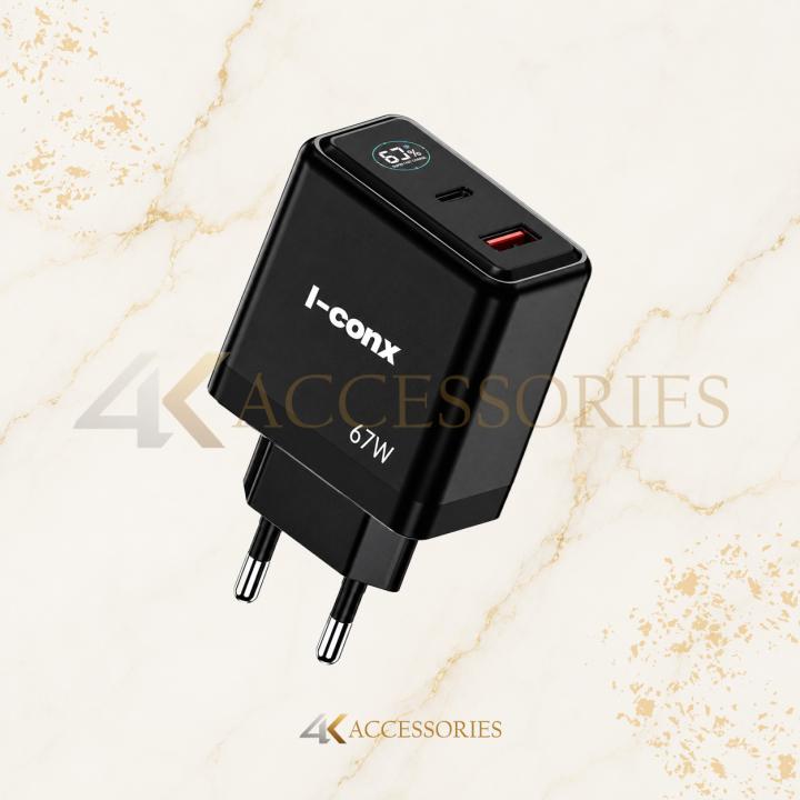 I-conx K-62 67W Dual-Port Fast Charger with LED Display and USB-C Cable