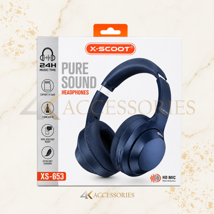 X-SCOOT XS-653 Wireless Headphones – Over-Ear Bluetooth Headset with HD Mic & 24H Playtime