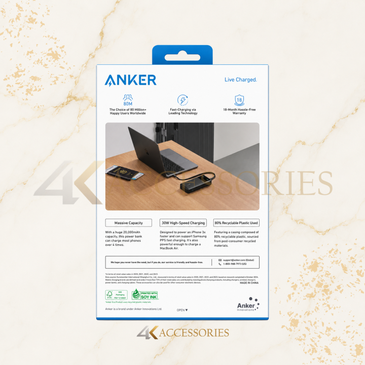 Anker Zolo Power Bank 20,000mAh 30W with Built-In USB-C Cable