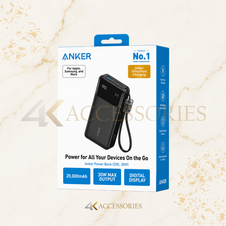 Anker Zolo Power Bank 20,000mAh 30W with Built-In USB-C Cable