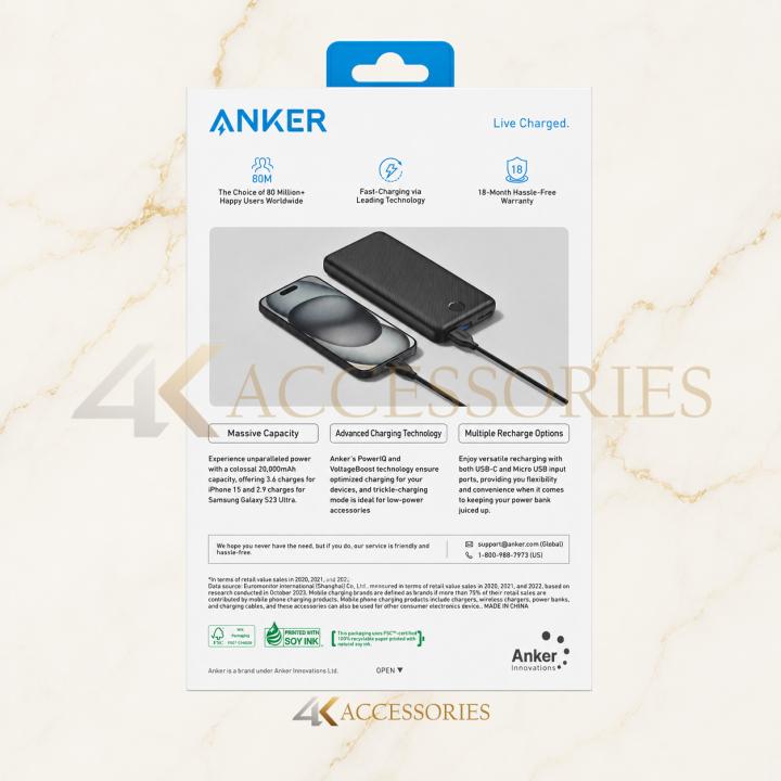 Anker 325 Power Bank PowerCore 20K 20,000mAh with Dual USB-A
