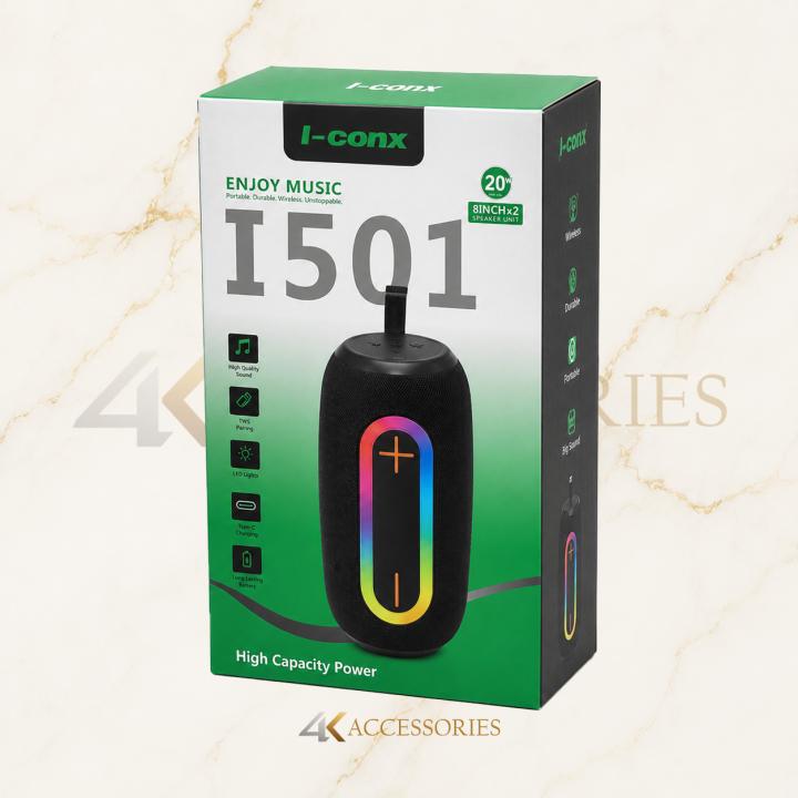 I-conX I501 Portable Bluetooth Speaker with LED Lights and Microphone Support